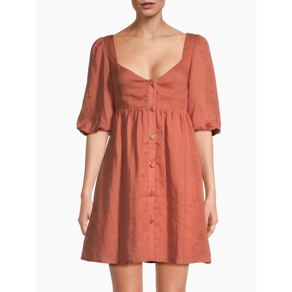 Sancia The Amalia Dress In‎ Watermelon Large Puff Sleeve Button Front $249